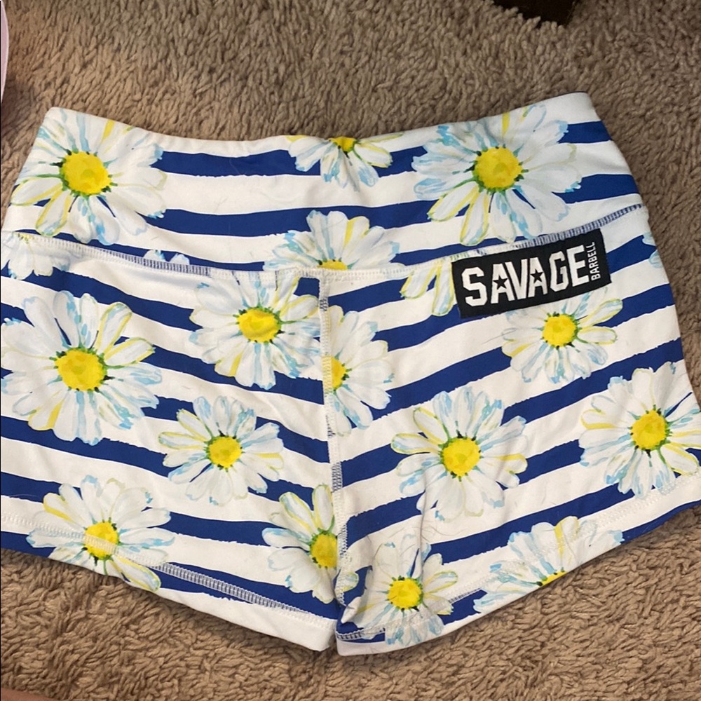 Savage barbell Blue and White Floral Women's cross fit shorts